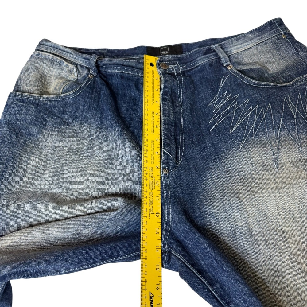 M2 Jean Co Denim Shorts Y2K Embroidered Design Blue Wash Mens Size‎ 42 READ - Picture 6 of 10